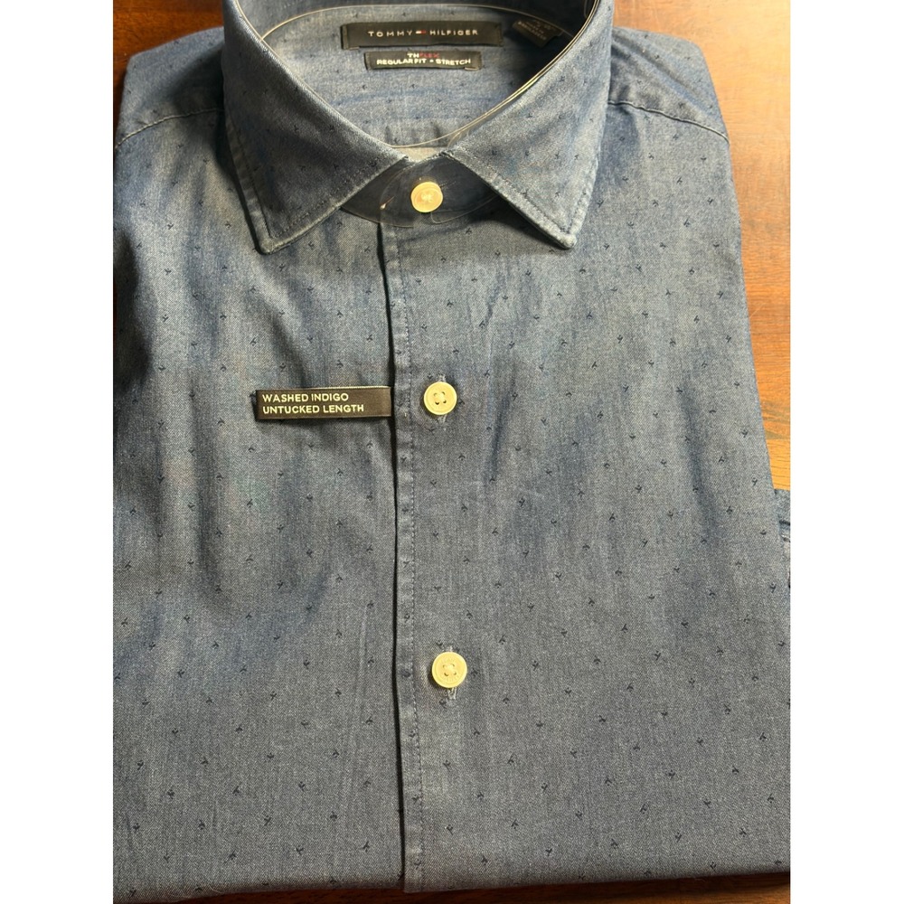 Tommy Hilfiger TH Flex Stretch Shirt Washed Indigo Small 14-14.5 34/35